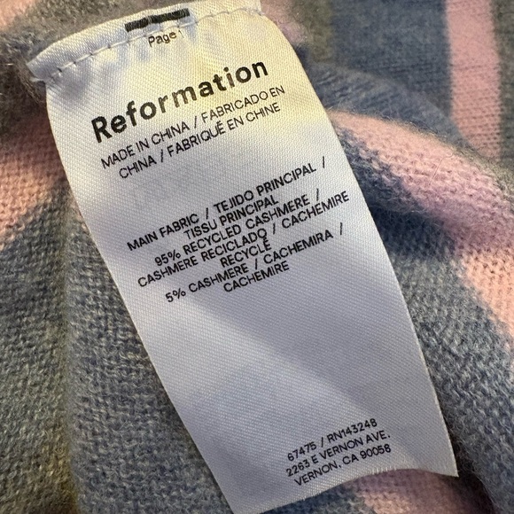 Reformation Cashmere Boyfriend Sweater in Slate Blue Multi Stripe size Small - Picture 6 of 6